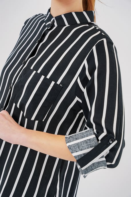 Striped Button-Up Long Sleeve Shirt with Pocket - Image 5