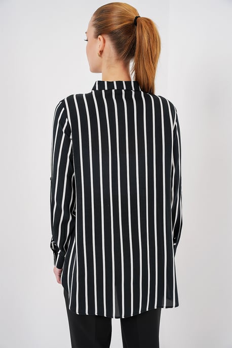 Striped Button-Up Long Sleeve Shirt with Pocket - Image 6