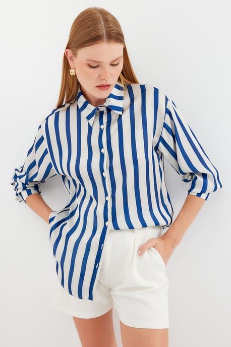 Satin Lange Mouw Knop-Up Shirt - Image 4