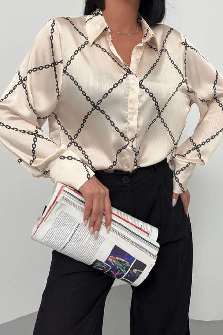 Geometrisch Patroon Satijnen Knopshirt - Image 3