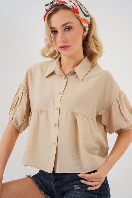 Loose-Fit Korte Knopenblouse met Kraag - Image 3