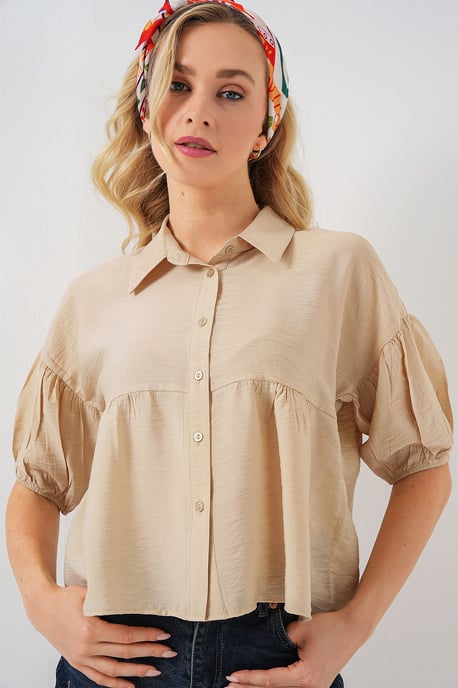 Loose-Fit Korte Knopenblouse met Kraag - Image 4