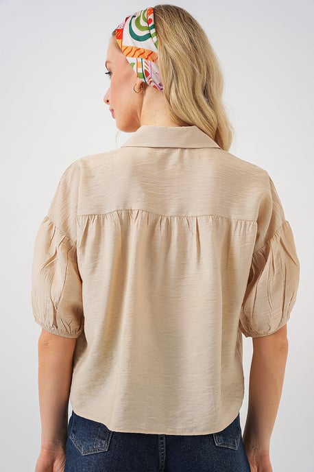 Loose-Fit Korte Knopenblouse met Kraag - Image 6