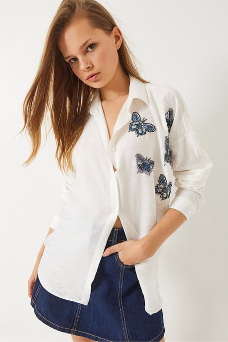 Oversized Embroidered Shirt with Button Closure - Image 2