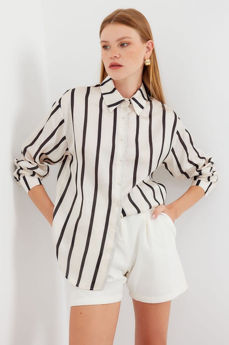 Satin Lange Mouw Knop-Up Shirt - Image 4