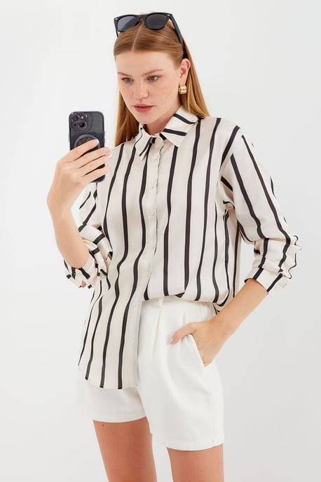 Satin Lange Mouw Knop-Up Shirt - Image 6