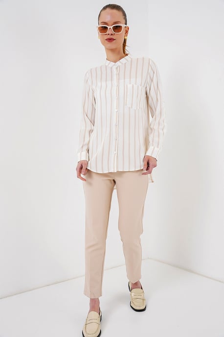 Striped Button-Up Long Sleeve Shirt with Pocket - Image 2