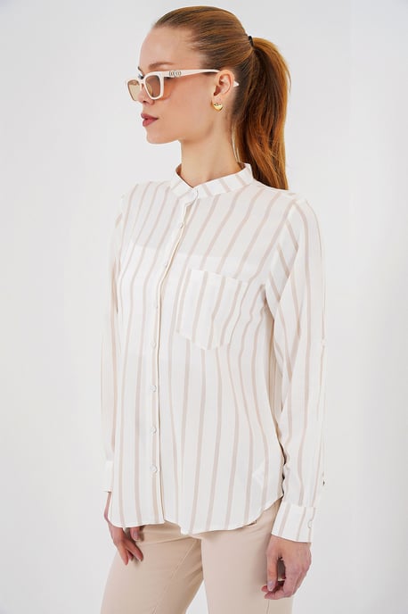 Striped Button-Up Long Sleeve Shirt with Pocket - Image 4