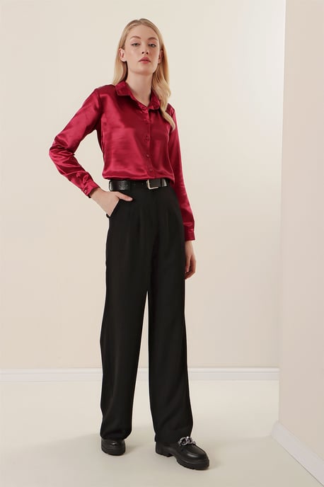 Satin Lange Mouw Knop-Up Shirt - Image 2