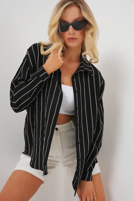 Gestreepte Oversized Blouse met Knopsluiting - Image 5