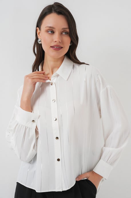 Lös Passform Randig Poplin Skjorta med Knappar - Image 3