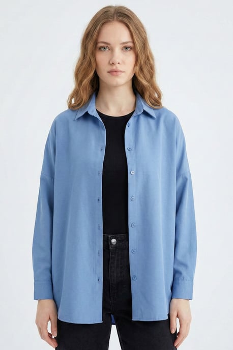 Relaxed Fit Poplin Shirt with Button Closure - Image 2