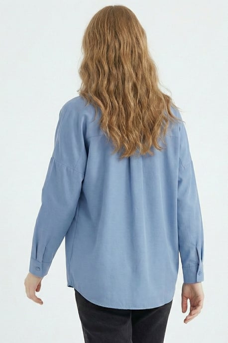 Relaxed Fit Poplin Shirt with Button Closure - Image 3
