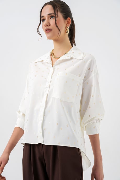Oversized Long Sleeve Printed Shirt with Pocket - Image 2