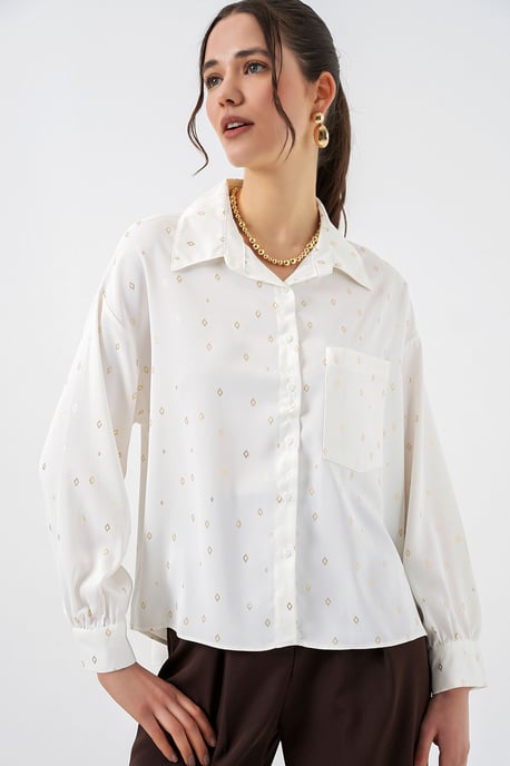 Oversized Long Sleeve Printed Shirt with Pocket - Image 3