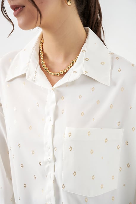 Oversized Long Sleeve Printed Shirt with Pocket - Image 4