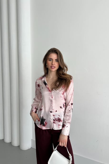 Abstract Print Satijnen Knop-Up Shirt - Image 1
