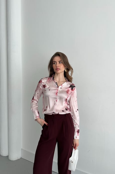 Abstract Print Satijnen Knop-Up Shirt - Image 4