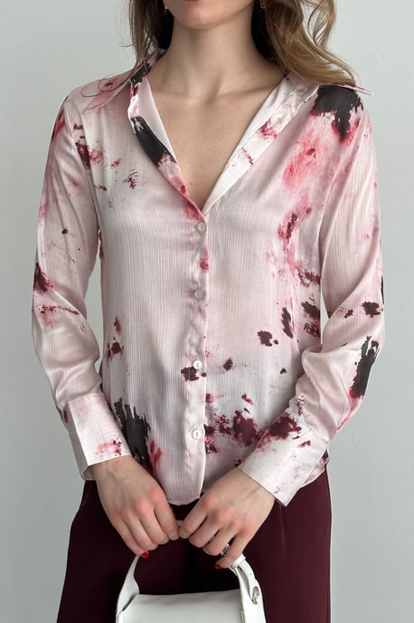 Abstract Print Satijnen Knop-Up Shirt - Image 6
