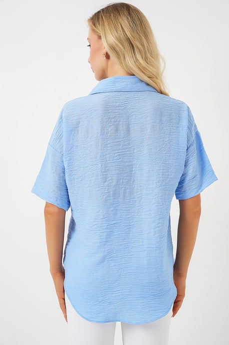 Loose Fit Linen Blend Button-Up Shirt with Pocket - Image 6