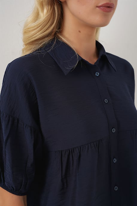 Losse Cropped Overhemd met Knopen en Shirtkraag - Image 5