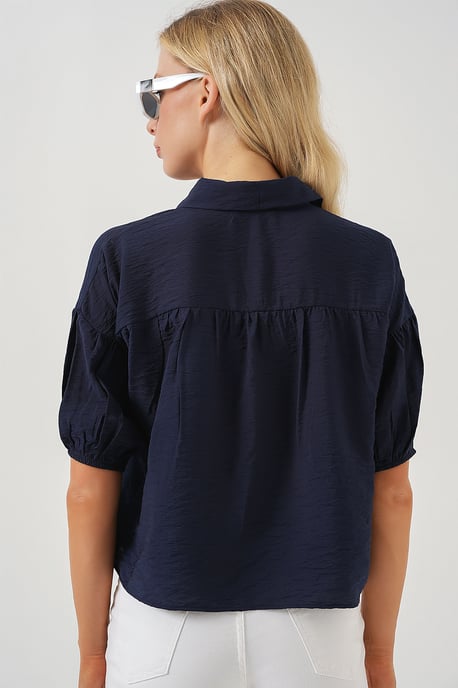 Losse Cropped Overhemd met Knopen en Shirtkraag - Image 6