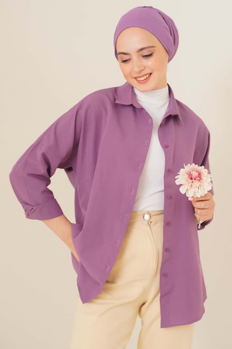 Relaxed Fit Poplin Shirt with Button Closure - Image 2
