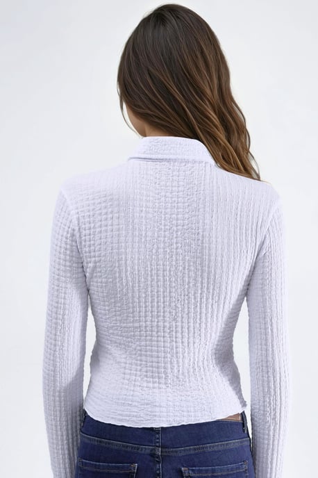 Texturerad Slim Fit Långärmad Skjorta med Knäppning - Image 4