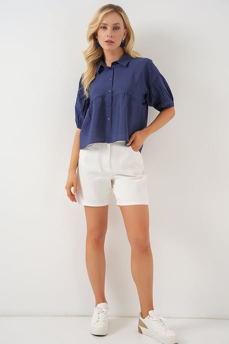 Losse Cropped Overhemd met Kraag - Image 2