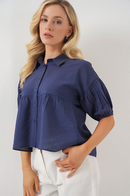 Losse Cropped Overhemd met Kraag - Image 3