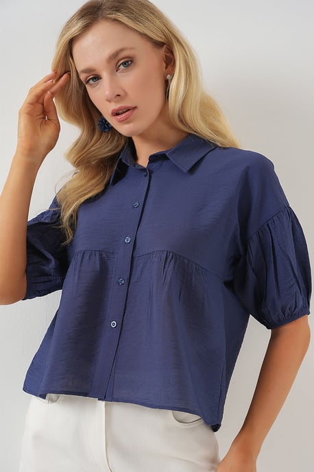 Losse Cropped Overhemd met Kraag - Image 4
