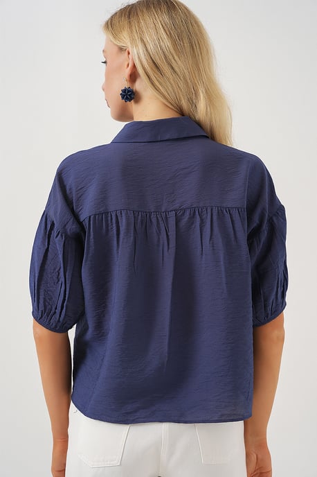 Losse Cropped Overhemd met Kraag - Image 6