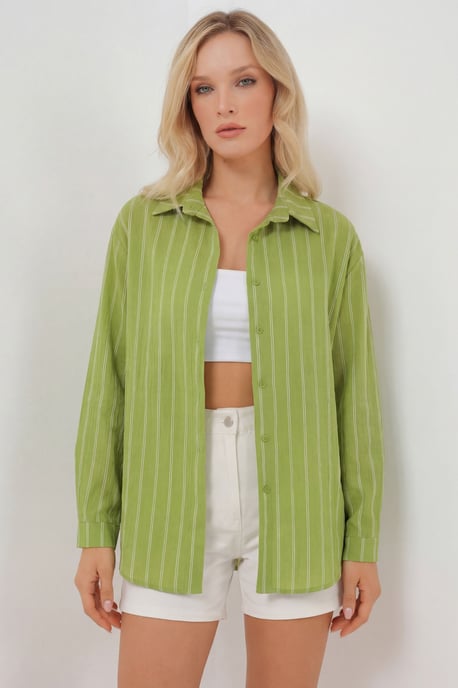 Gestreepte Oversized Blouse met Knopsluiting - Image 2