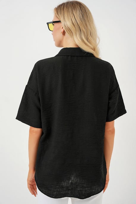 Loose Fit Linen Blend Button-Up Shirt with Pocket - Image 6
