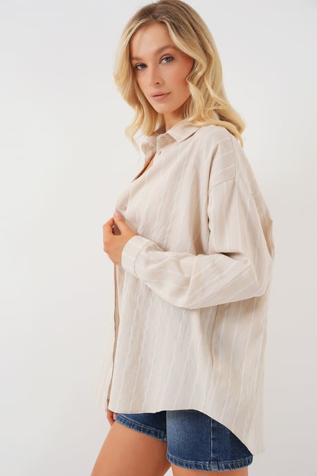 Gestreepte Oversized Blouse met Knopsluiting - Image 3