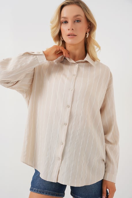 Gestreepte Oversized Blouse met Knopsluiting - Image 4