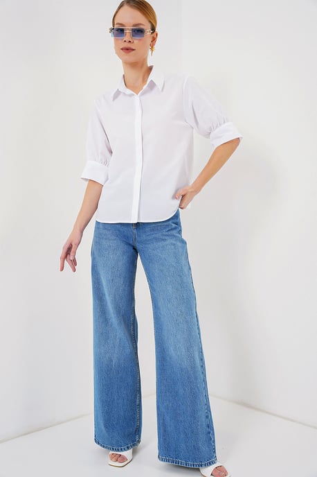 Poplin Button-Up Shirt with Shirt Collar - Image 2