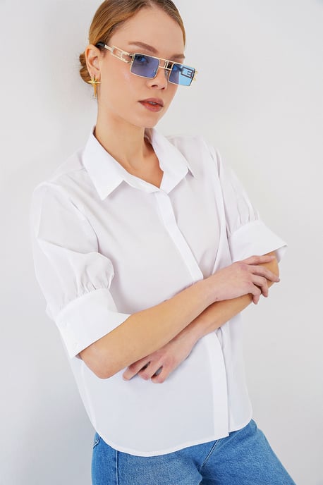 Poplin Button-Up Shirt with Shirt Collar - Image 3