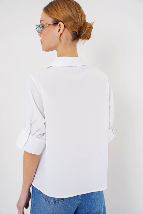Poplin Button-Up Shirt with Shirt Collar - Image 5