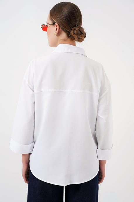 Lös Passform Poplin Skjorta med Ficka - Image 6