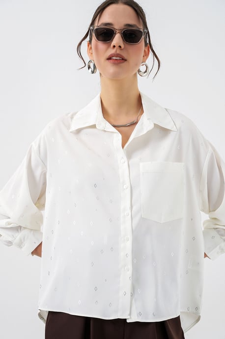 Oversized Long Sleeve Printed Shirt with Pocket - Image 1