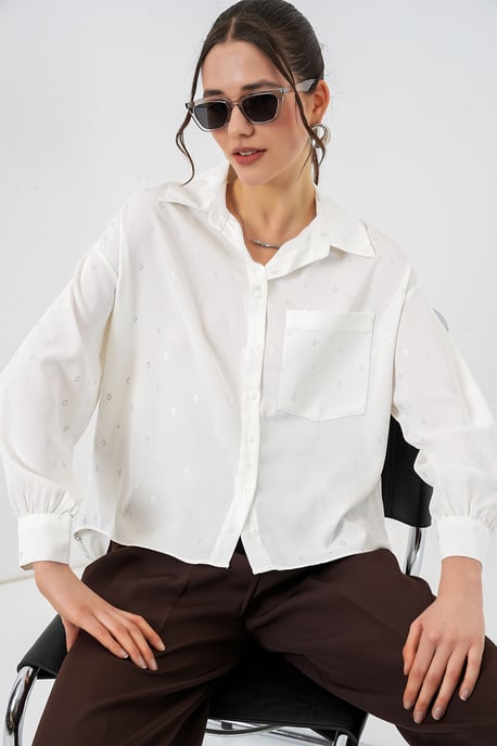 Oversized Long Sleeve Printed Shirt with Pocket - Image 3