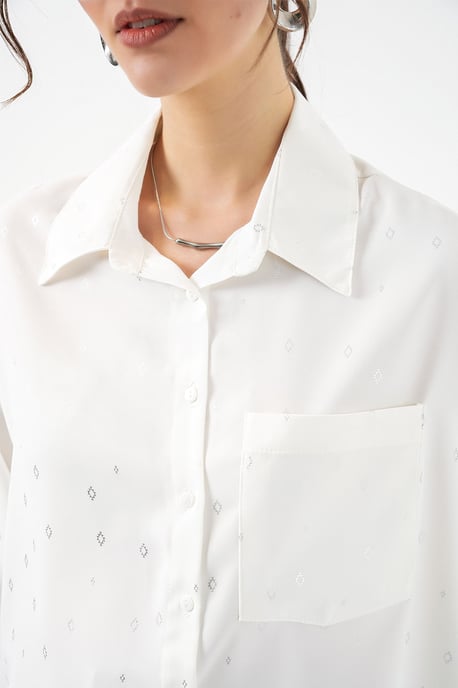 Oversized Long Sleeve Printed Shirt with Pocket - Image 4
