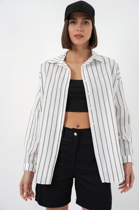 Gestructureerde Gestreepte Oversized Shirt met Knopsluiting - Image 3