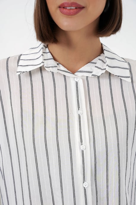 Gestructureerde Gestreepte Oversized Shirt met Knopsluiting - Image 4
