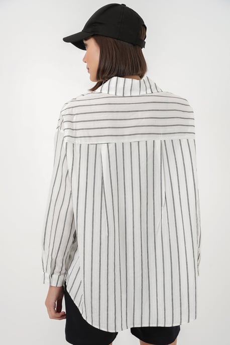Gestructureerde Gestreepte Oversized Shirt met Knopsluiting - Image 5