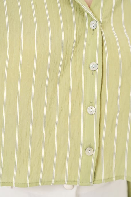Oversized Randig Croppad Skjorta med Knappar - Image 4