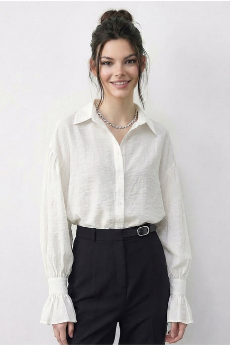 Oversized Franje Knopen Blouse - Image 2