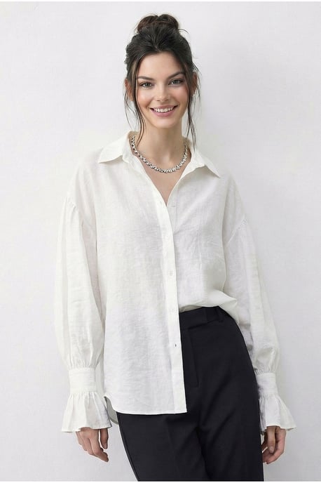 Oversized Franje Knopen Blouse - Image 4