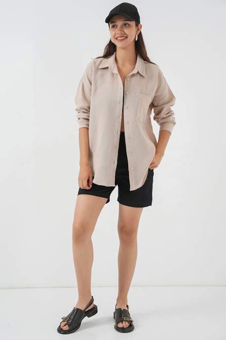 Oversized Shirt van Linnen met Zakdetails - Image 2
